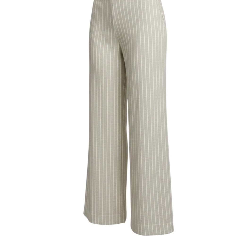 Fransa Wide Leg Pants Women 34 Tan Striped Linen Blend High Waist Office